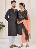 Pure Viscose Grey Festival Wear Embroidery Work Readymade Couple Combo Set